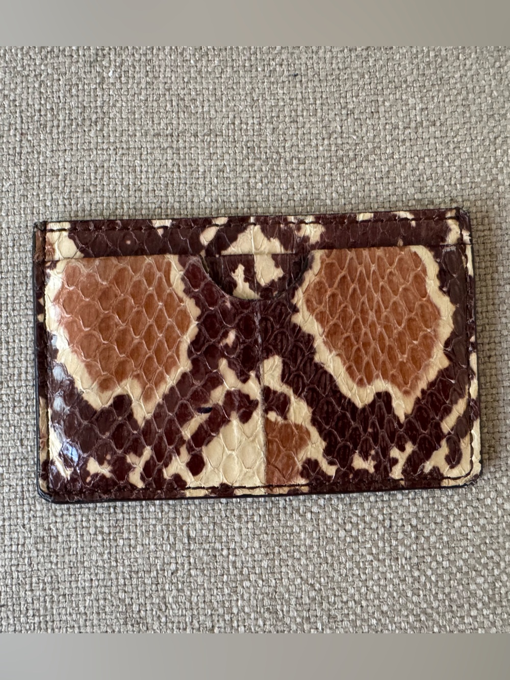 100% Auth Alexander McQueen Snakeskin Card Wallet in Brown & Cream